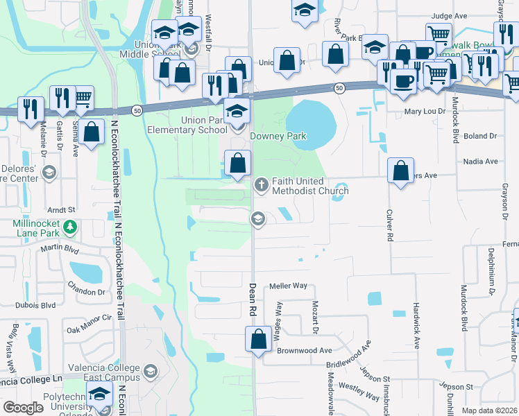 map of restaurants, bars, coffee shops, grocery stores, and more near 1234 Tino Court in Orlando