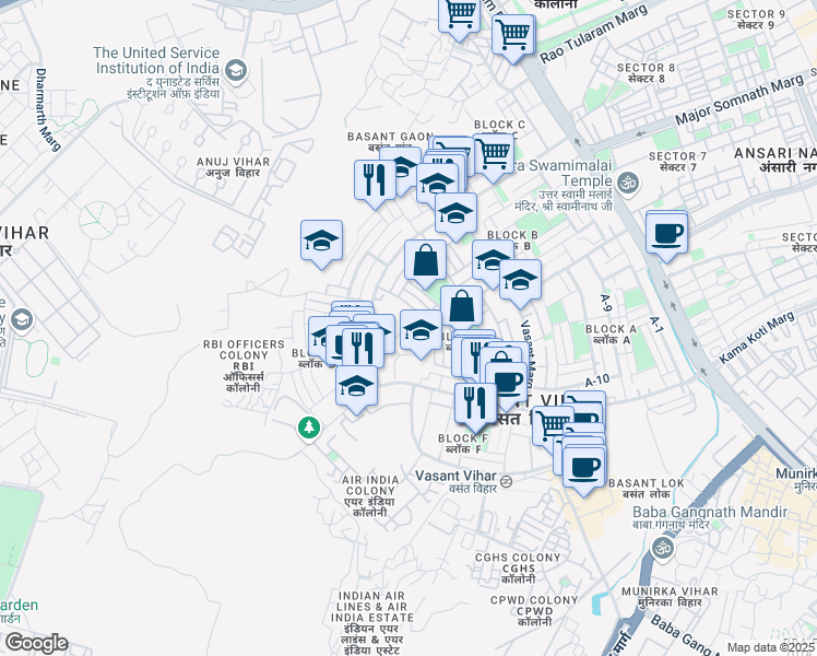 map of restaurants, bars, coffee shops, grocery stores, and more near in New Delhi