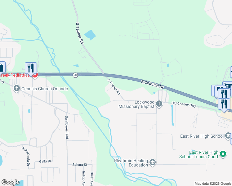 map of restaurants, bars, coffee shops, grocery stores, and more near 15819 Old Cheney Highway in Orlando