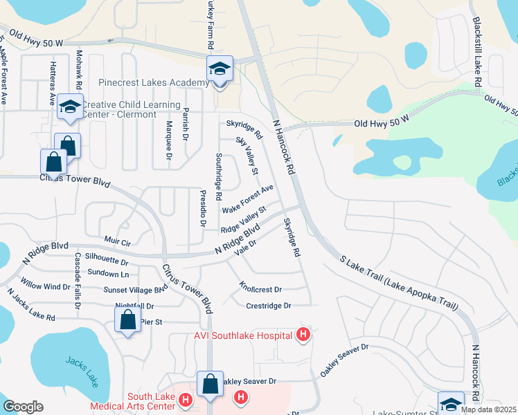 map of restaurants, bars, coffee shops, grocery stores, and more near 1866 Ridge Valley Street in Clermont