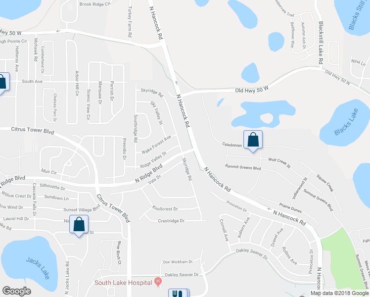 map of restaurants, bars, coffee shops, grocery stores, and more near 753 Skyridge Road in Clermont