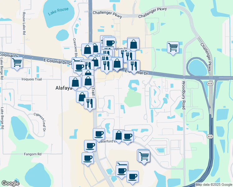 map of restaurants, bars, coffee shops, grocery stores, and more near 1356 Sophie Boulevard in Orlando