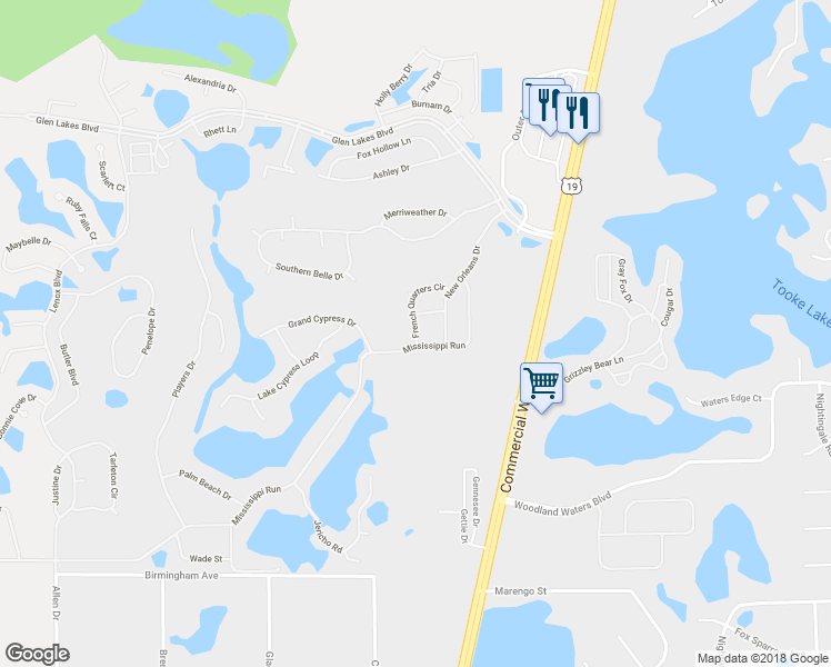 map of restaurants, bars, coffee shops, grocery stores, and more near 9300 French Quarters Circle in Brooksville