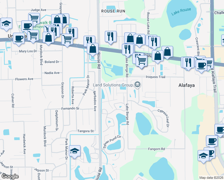 map of restaurants, bars, coffee shops, grocery stores, and more near 1130 Isadore Drive in Orlando