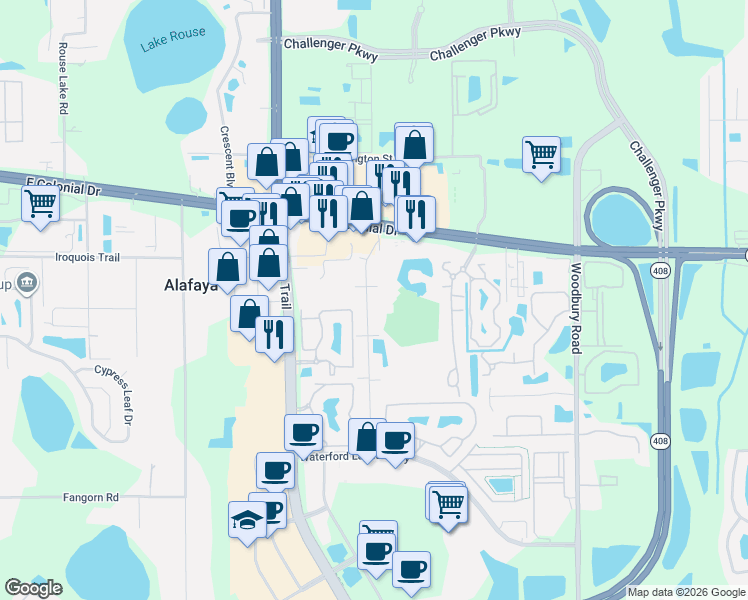 map of restaurants, bars, coffee shops, grocery stores, and more near 1356 Sophie Boulevard in Orlando