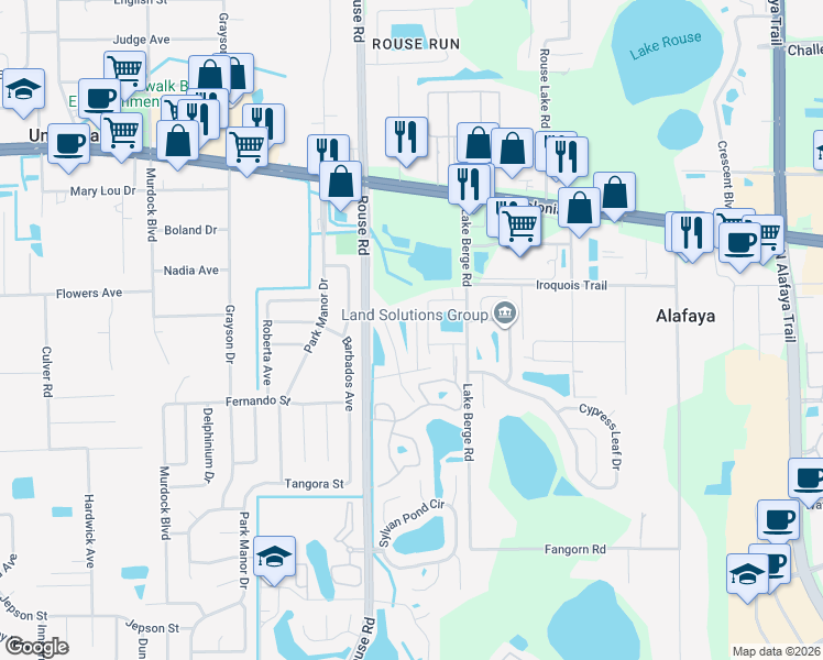 map of restaurants, bars, coffee shops, grocery stores, and more near 1130 Isadore Drive in Orlando