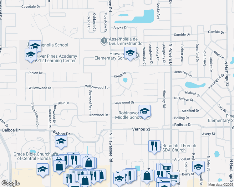 map of restaurants, bars, coffee shops, grocery stores, and more near 6623 Sagewood Drive in Orlando