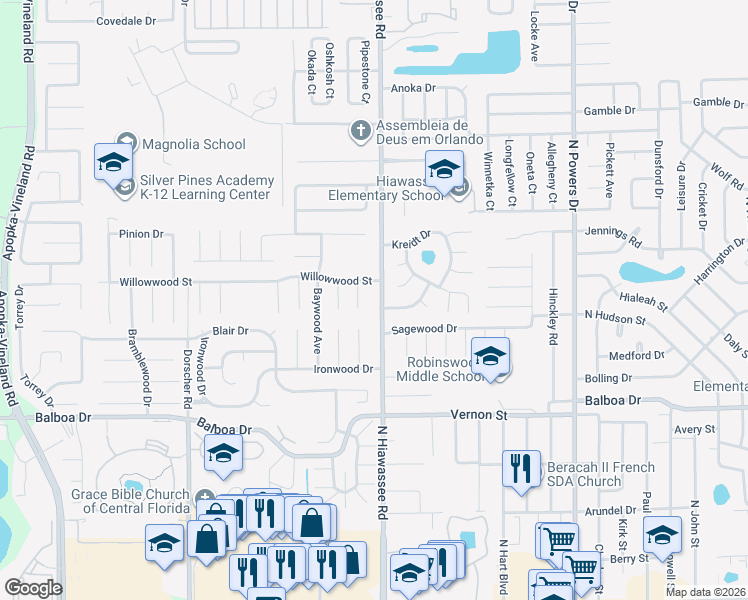 map of restaurants, bars, coffee shops, grocery stores, and more near 1812 Gumwood Court in Orlando