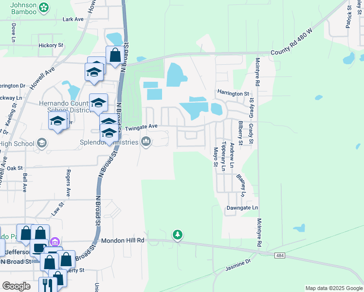map of restaurants, bars, coffee shops, grocery stores, and more near 2303 Middleton Street in Brooksville