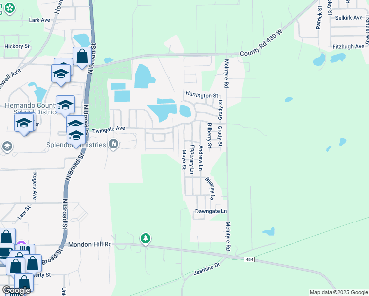 map of restaurants, bars, coffee shops, grocery stores, and more near 4126 Mayo Street in Brooksville