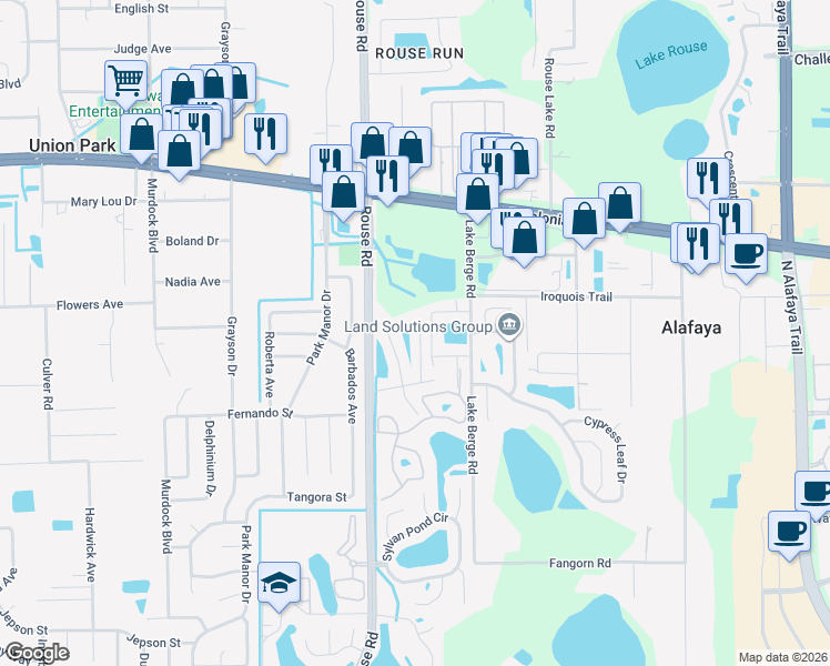 map of restaurants, bars, coffee shops, grocery stores, and more near 1234 Isadore Drive in Orlando