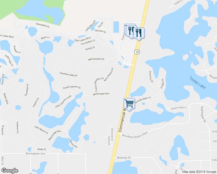 map of restaurants, bars, coffee shops, grocery stores, and more near 9447 Mississippi Run in Brooksville