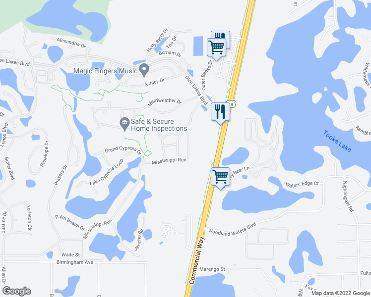 map of restaurants, bars, coffee shops, grocery stores, and more near 9447 Mississippi Run in Weeki Wachee