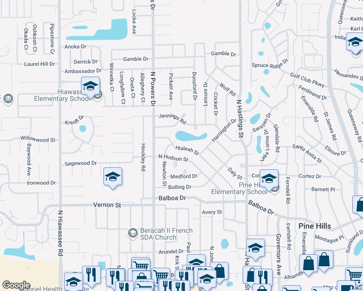 map of restaurants, bars, coffee shops, grocery stores, and more near 1815 Newton Street in Orlando