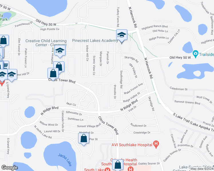 map of restaurants, bars, coffee shops, grocery stores, and more near 152 Pacific Avenue in Clermont