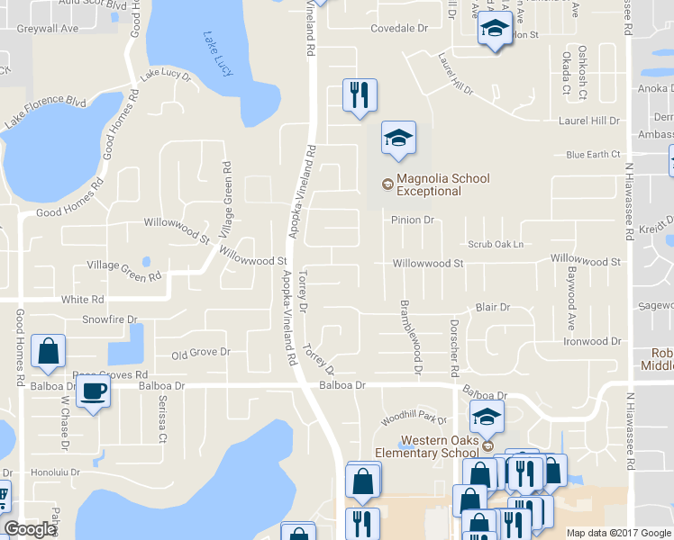map of restaurants, bars, coffee shops, grocery stores, and more near 1932 Torrey Drive in Orlando