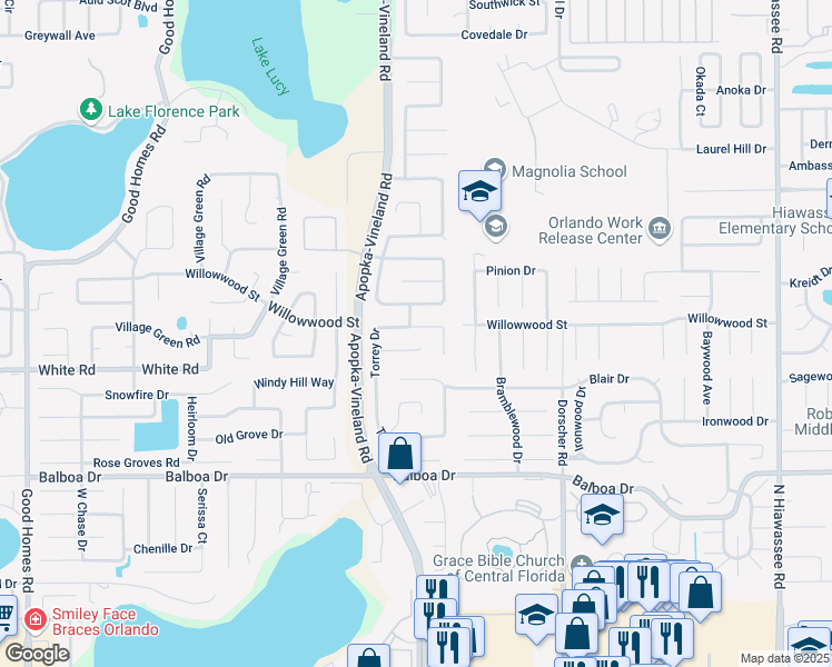 map of restaurants, bars, coffee shops, grocery stores, and more near 1932 Torrey Drive in Orlando