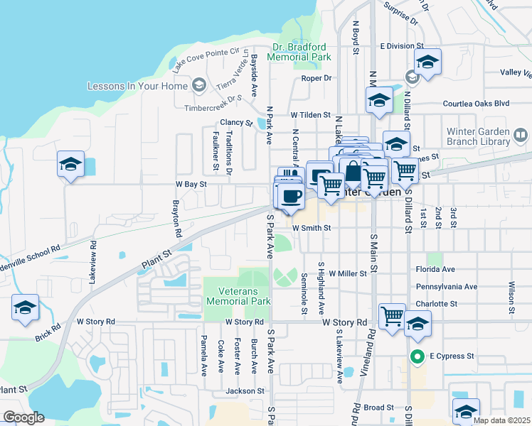 map of restaurants, bars, coffee shops, grocery stores, and more near 30 North Park Avenue in Apopka