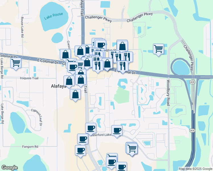 map of restaurants, bars, coffee shops, grocery stores, and more near 1444 Sophie Boulevard in Orlando