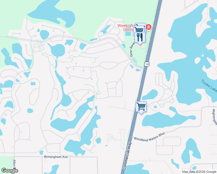 map of restaurants, bars, coffee shops, grocery stores, and more near 9365 Bourbon Street in Spring Hill