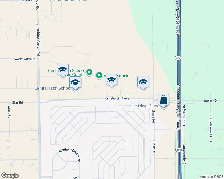 map of restaurants, bars, coffee shops, grocery stores, and more near 14325 Ken Austin Parkway in Brooksville