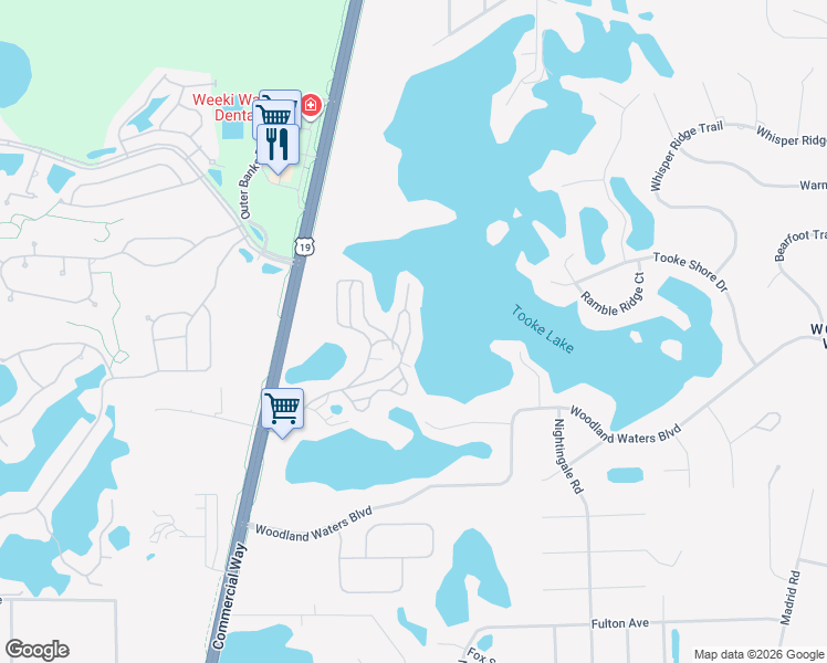 map of restaurants, bars, coffee shops, grocery stores, and more near 9420 Cougar Drive in Spring Hill
