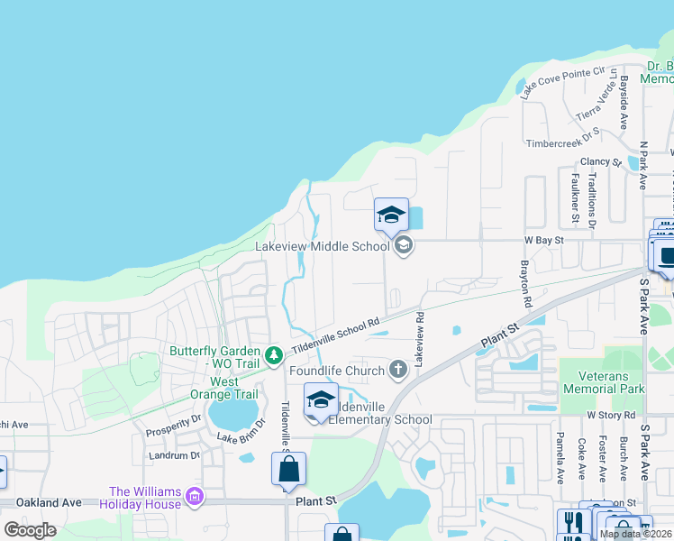 map of restaurants, bars, coffee shops, grocery stores, and more near 103 Zachary Wade Street in Winter Garden
