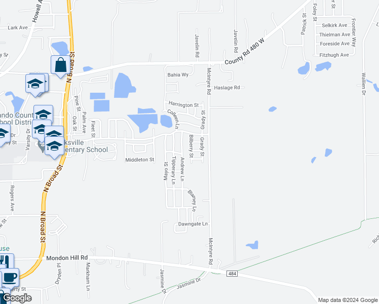 map of restaurants, bars, coffee shops, grocery stores, and more near 6030 Bilberry Street in Brooksville