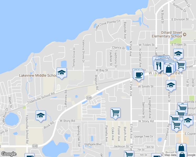 map of restaurants, bars, coffee shops, grocery stores, and more near 905 Walkers Grove Lane in Winter Garden