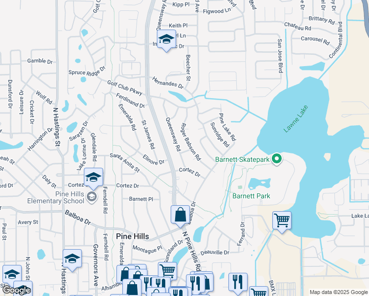 map of restaurants, bars, coffee shops, grocery stores, and more near 1326 Roger Babson Road in Orlando