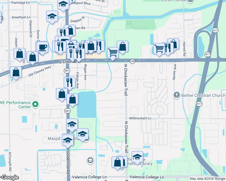 map of restaurants, bars, coffee shops, grocery stores, and more near 7923 Richwood Drive in Orlando
