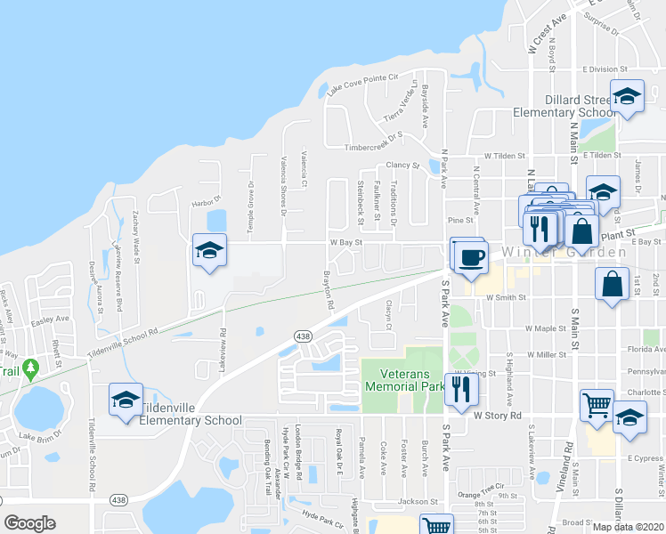 map of restaurants, bars, coffee shops, grocery stores, and more near 908 Walkers Grove Lane in Winter Garden