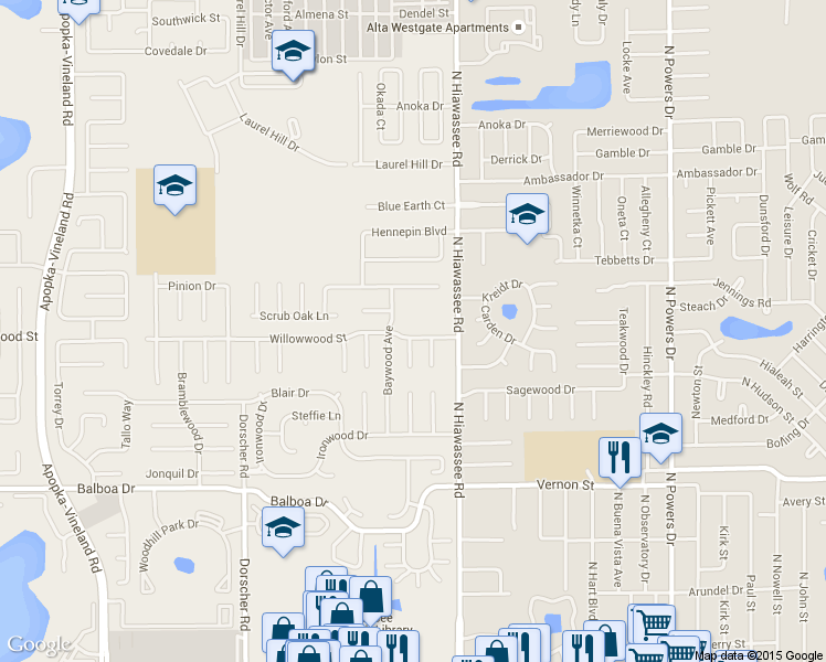 map of restaurants, bars, coffee shops, grocery stores, and more near 7009 Willowwood Street in Orlando