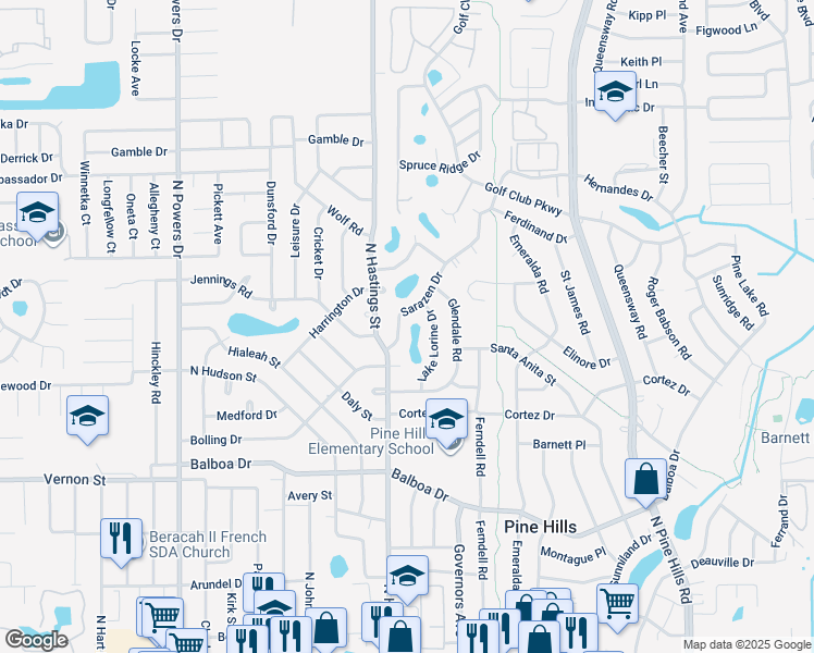 map of restaurants, bars, coffee shops, grocery stores, and more near 1715 Sarazen Drive in Orlando