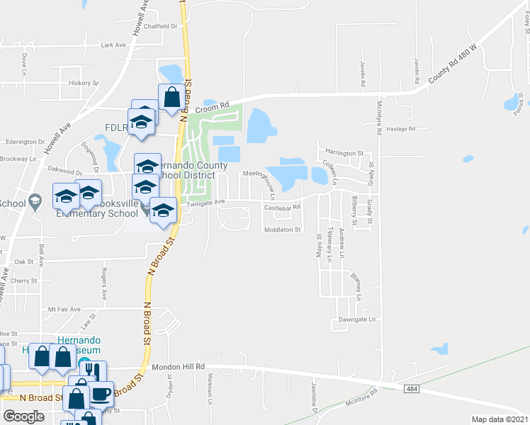 map of restaurants, bars, coffee shops, grocery stores, and more near 2407 Leeson Street in Brooksville