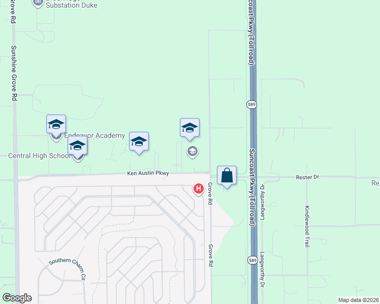 map of restaurants, bars, coffee shops, grocery stores, and more near 14411 Ken Austin Parkway in Brooksville