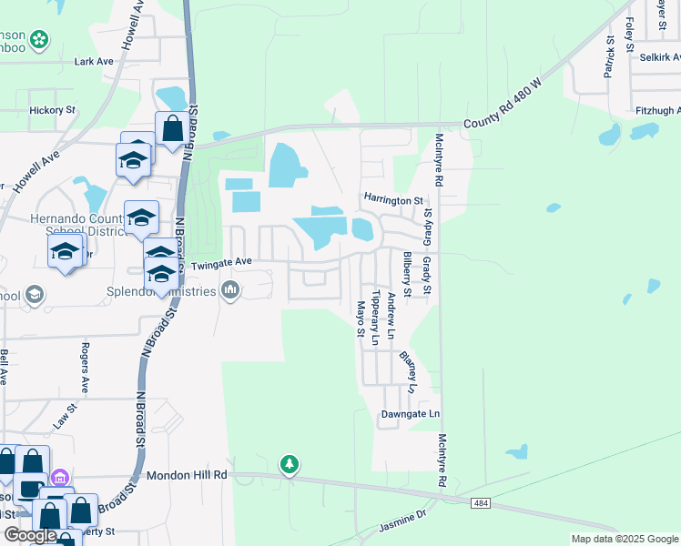 map of restaurants, bars, coffee shops, grocery stores, and more near 2606 Allenwood Street in Brooksville