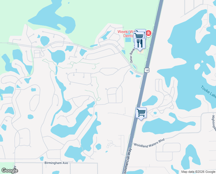 map of restaurants, bars, coffee shops, grocery stores, and more near 9365 Bourbon Street in Spring Hill