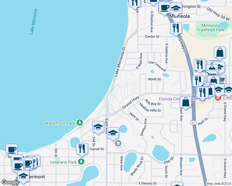 map of restaurants, bars, coffee shops, grocery stores, and more near 187 Nautica Mile Drive in Clermont