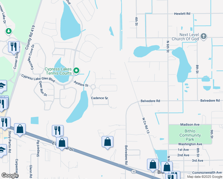 map of restaurants, bars, coffee shops, grocery stores, and more near 18035 Cadence Street in Orlando