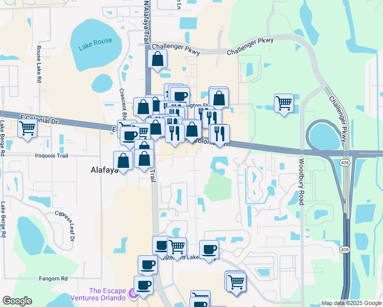 map of restaurants, bars, coffee shops, grocery stores, and more near 1538 Sophie Boulevard in Orlando