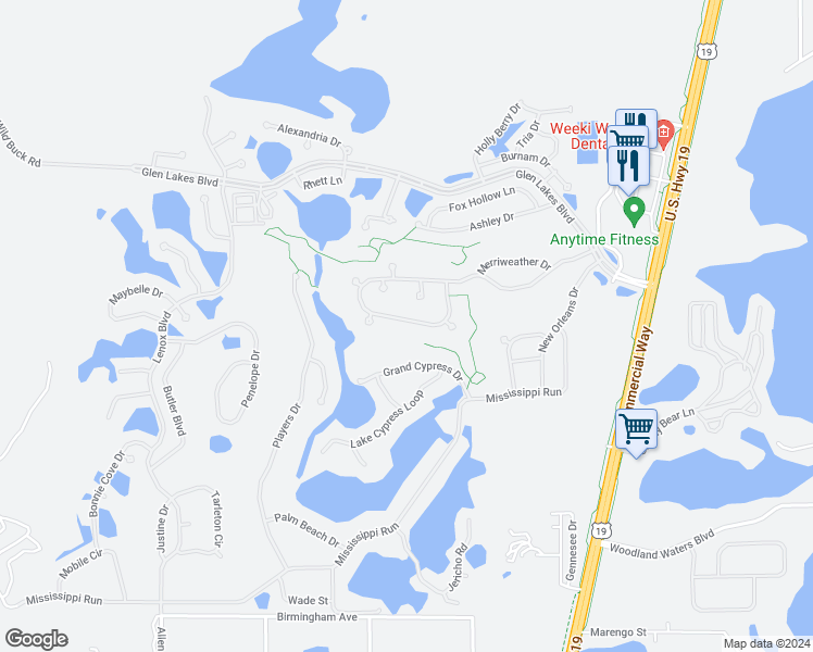 map of restaurants, bars, coffee shops, grocery stores, and more near 9375 Southern Belle Drive in Weeki Wachee