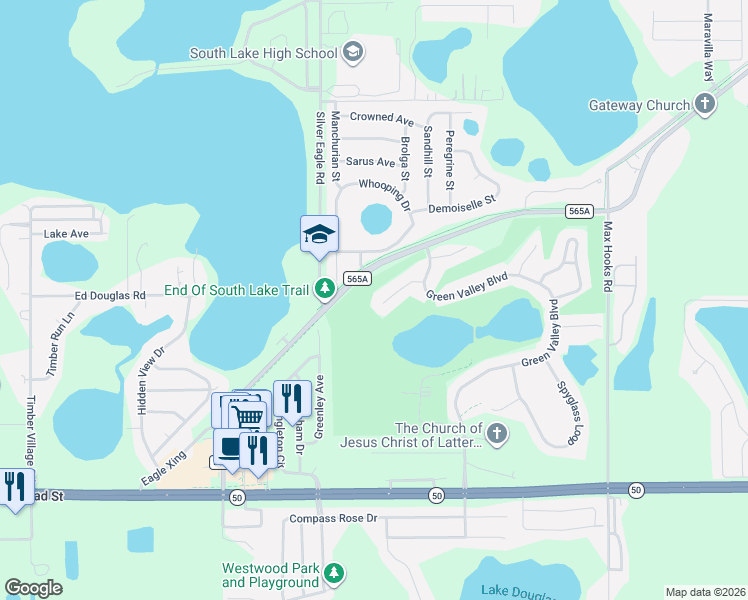 map of restaurants, bars, coffee shops, grocery stores, and more near 8515 Doral Drive in Clermont