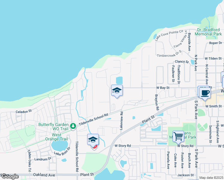 map of restaurants, bars, coffee shops, grocery stores, and more near 1200 West Bay Street in Winter Garden
