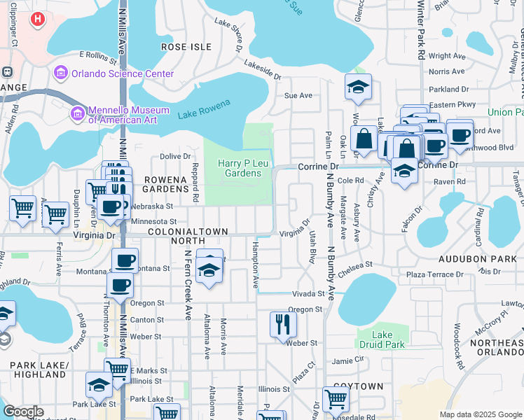 map of restaurants, bars, coffee shops, grocery stores, and more near 2010 Nebraska Street in Orlando