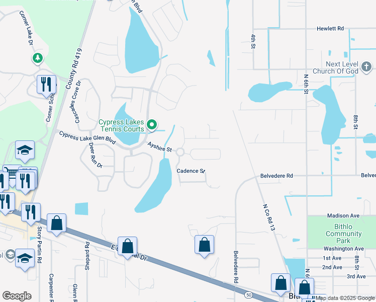 map of restaurants, bars, coffee shops, grocery stores, and more near 18268 Thornhill Grand Circle in Orlando