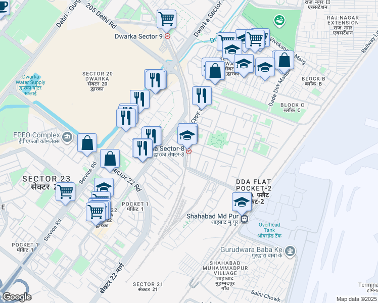 map of restaurants, bars, coffee shops, grocery stores, and more near in New Delhi