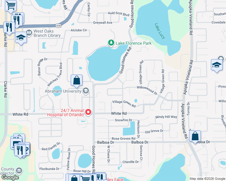 map of restaurants, bars, coffee shops, grocery stores, and more near 8616 Park Highland Drive in Orlando