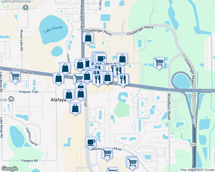 map of restaurants, bars, coffee shops, grocery stores, and more near 12014 Florida 50 in Orlando