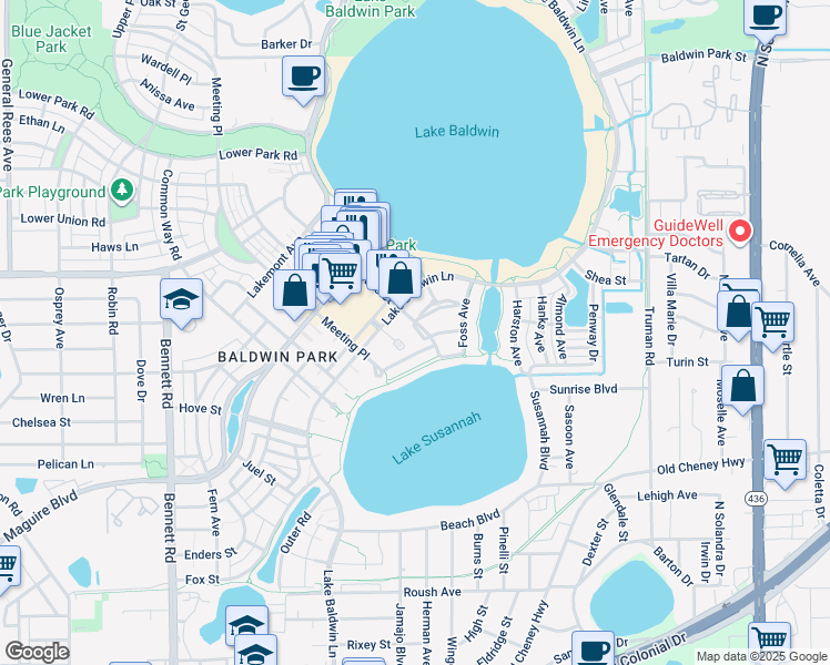 map of restaurants, bars, coffee shops, grocery stores, and more near 5038 Fenwood Lane in Orlando
